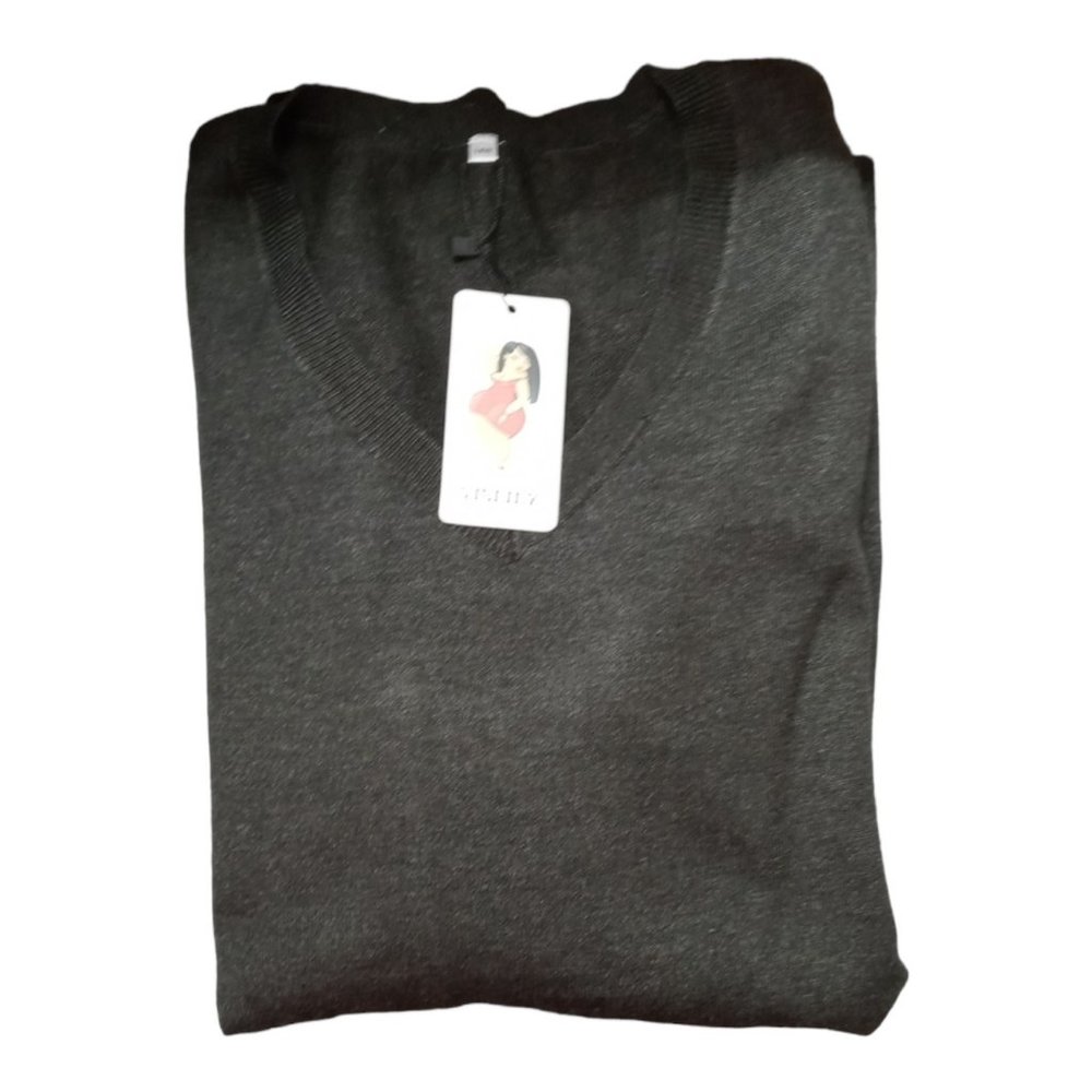 VISLILY Women’s Plus Size 14W Sweater Long Sleeve V Neck Pullover Dark Grey